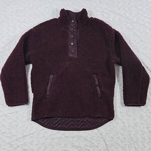 Athleta Cozy Sherpa Snap Sweatshirt Maroon Red Spiced Cabernet Womens Medium